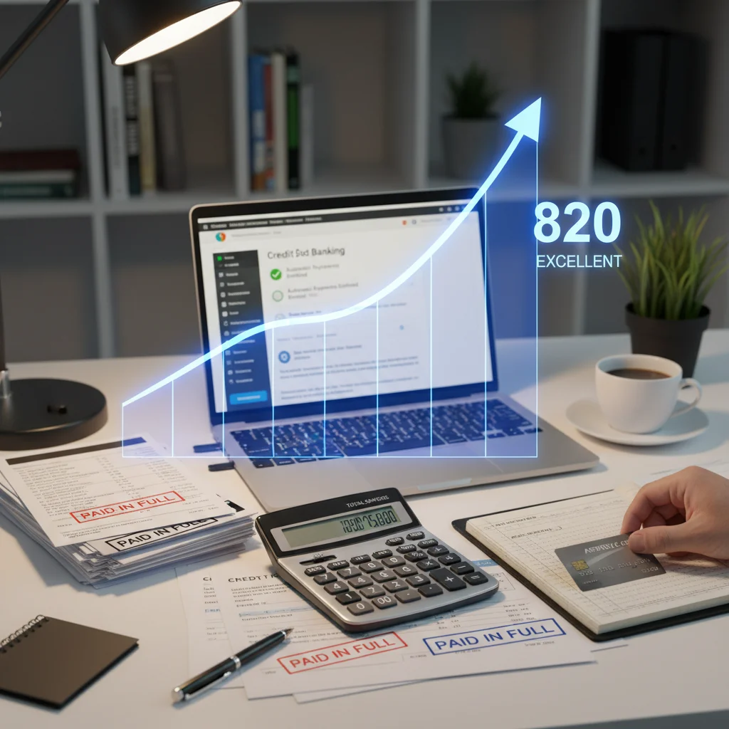 Credit score graph with financial documents