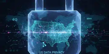 Digital padlock representing data privacy over a US map, signifying 2026 regulatory changes.