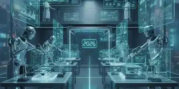 Futuristic lab with AI analyzing product testing data