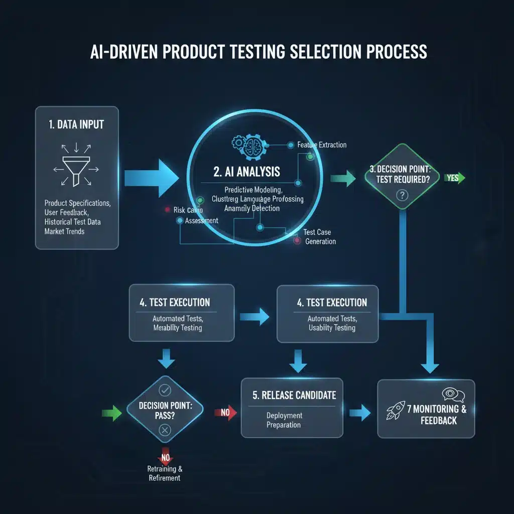 AI-driven product testing selection process flowchart