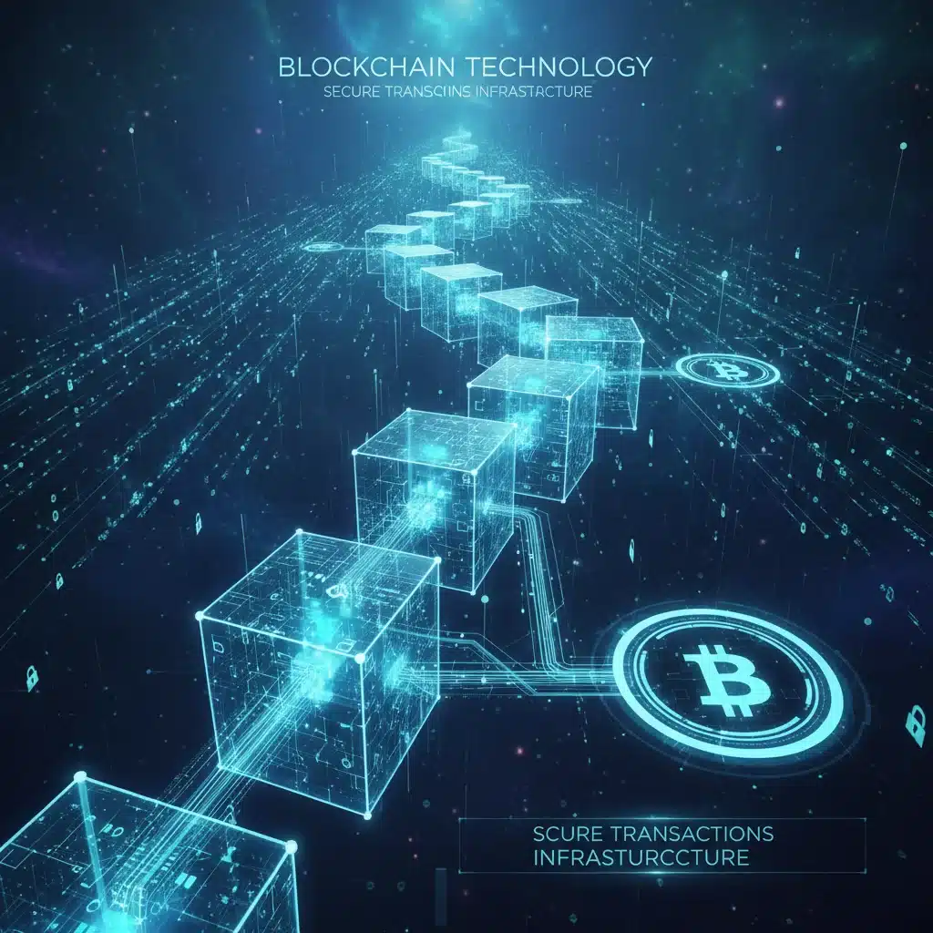 Abstract representation of blockchain technology for secure digital payments.