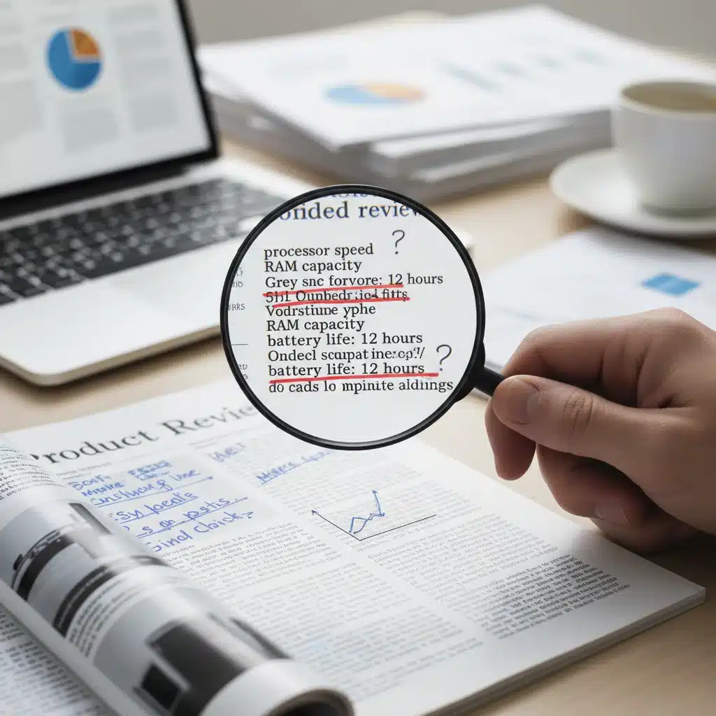 Magnifying glass over detailed product review section