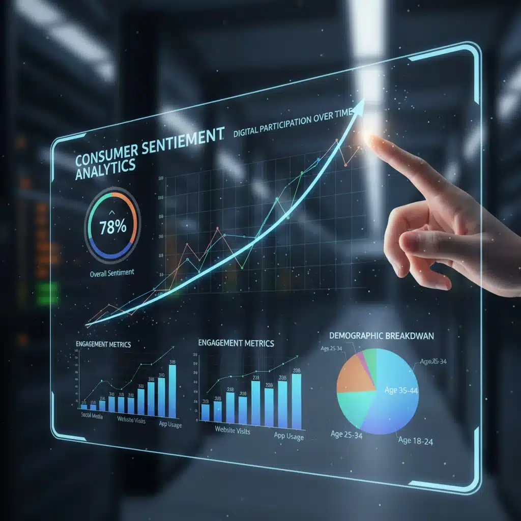 Digital analytics dashboard showing real-time consumer sentiment and engagement data from product testing.