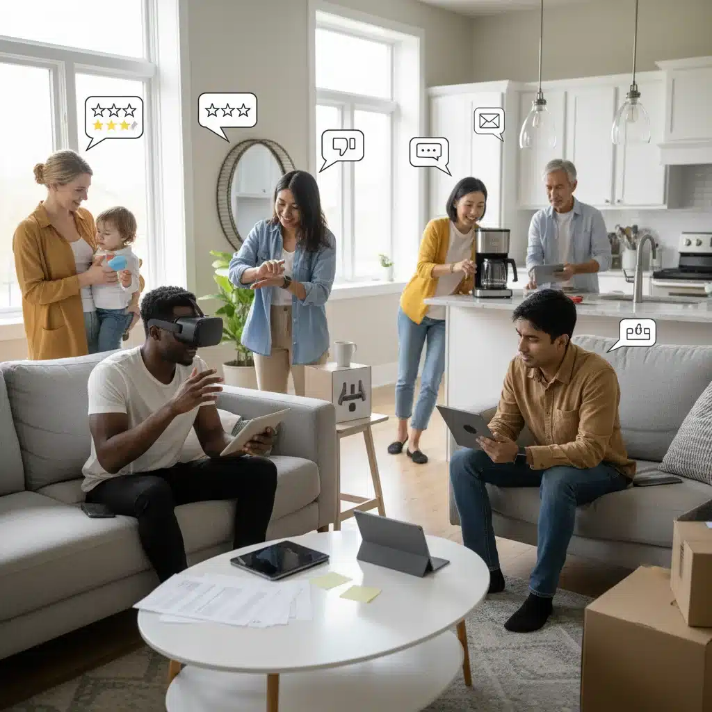 Diverse consumers testing products in a real-world setting, providing feedback.