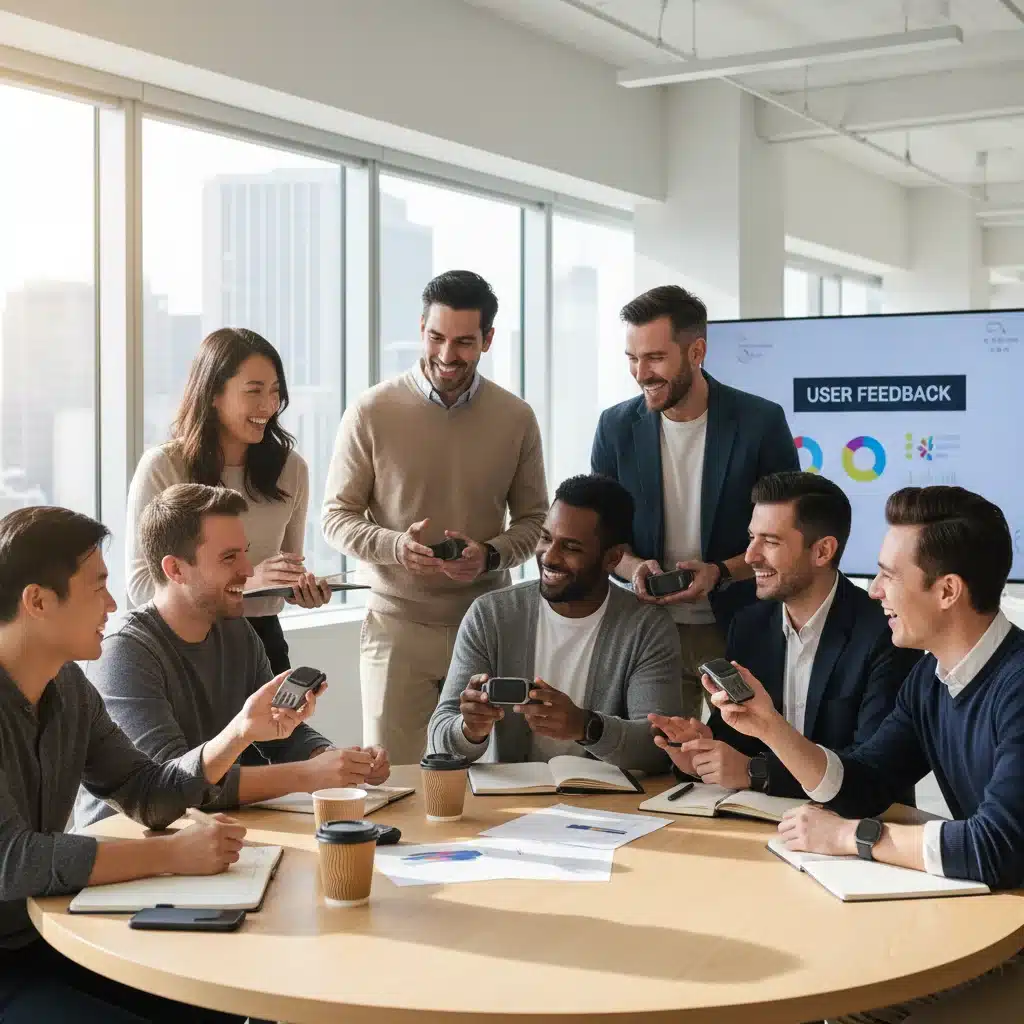 Diverse group of product testers collaborating on feedback