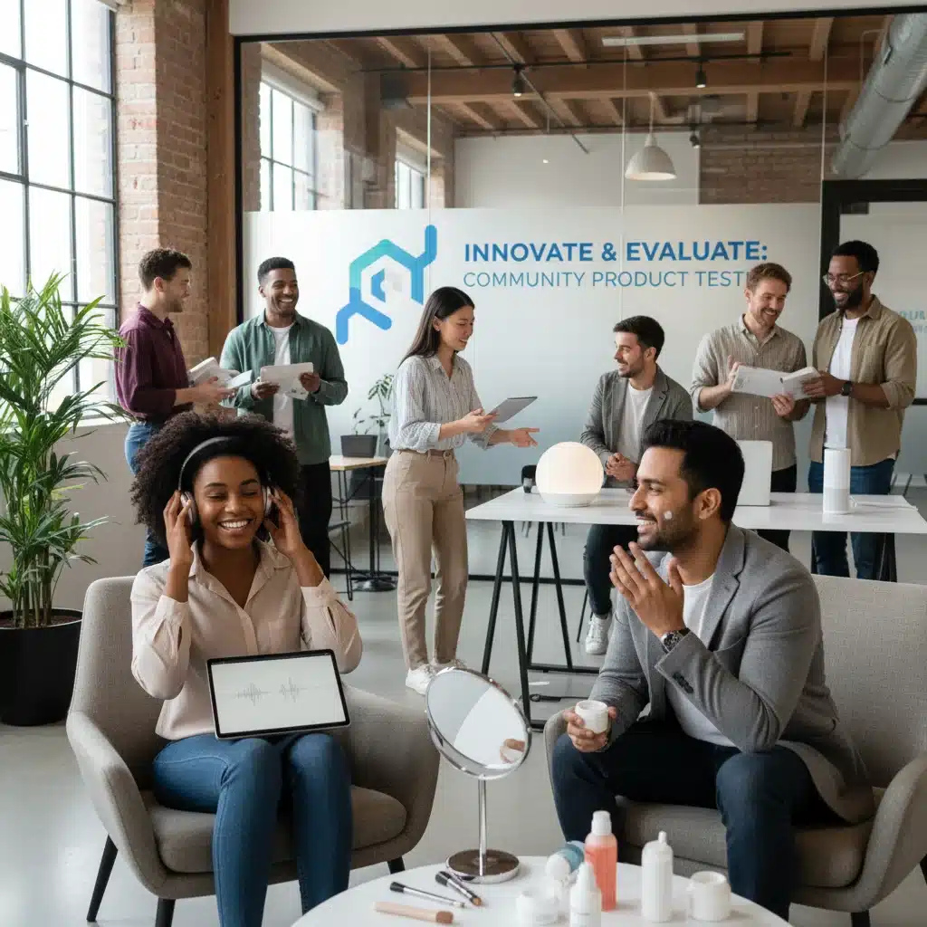 Diverse group engaged in product testing activities