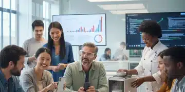 Diverse testers evaluating new products in a modern lab setting