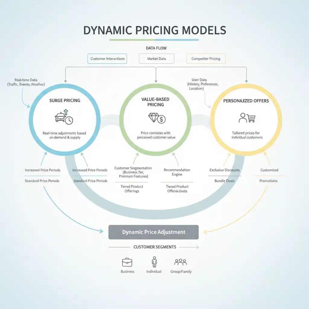 Infographic showing dynamic pricing models and customer segmentation strategies.