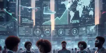 E-commerce Evolution: Top 5 Emerging Shopping Technologies Driving Projected 20% Growth in Online Sales Futuristic e-commerce interface with holographic products and growth charts, symbolizing technological advancement and projected growth in online sales.