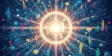 Unlocking the $50 Billion Industry: The Economic Power of Consumer Opinions Diverse consumers' feedback flowing into a central data hub, symbolizing the economic value of consumer opinions and market research.