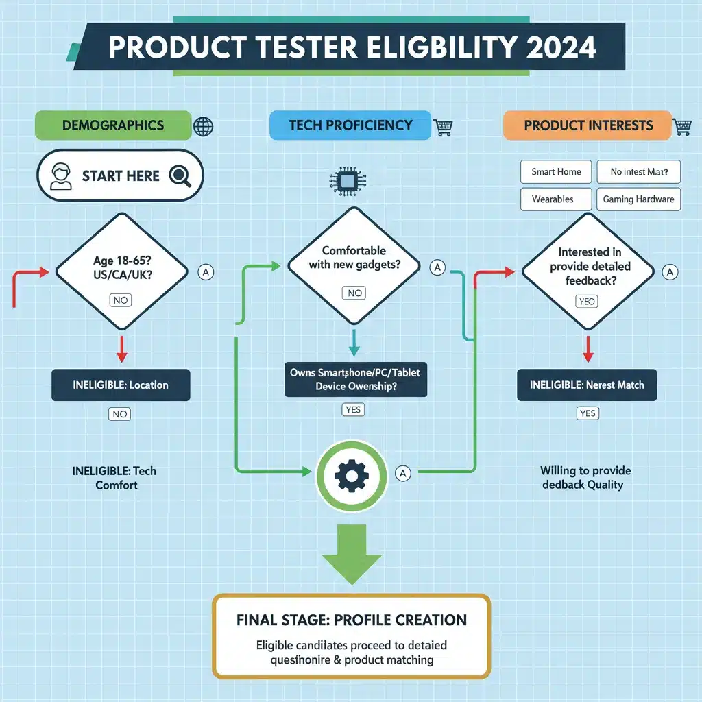 Infographic detailing Q2 2026 product testing eligibility criteria