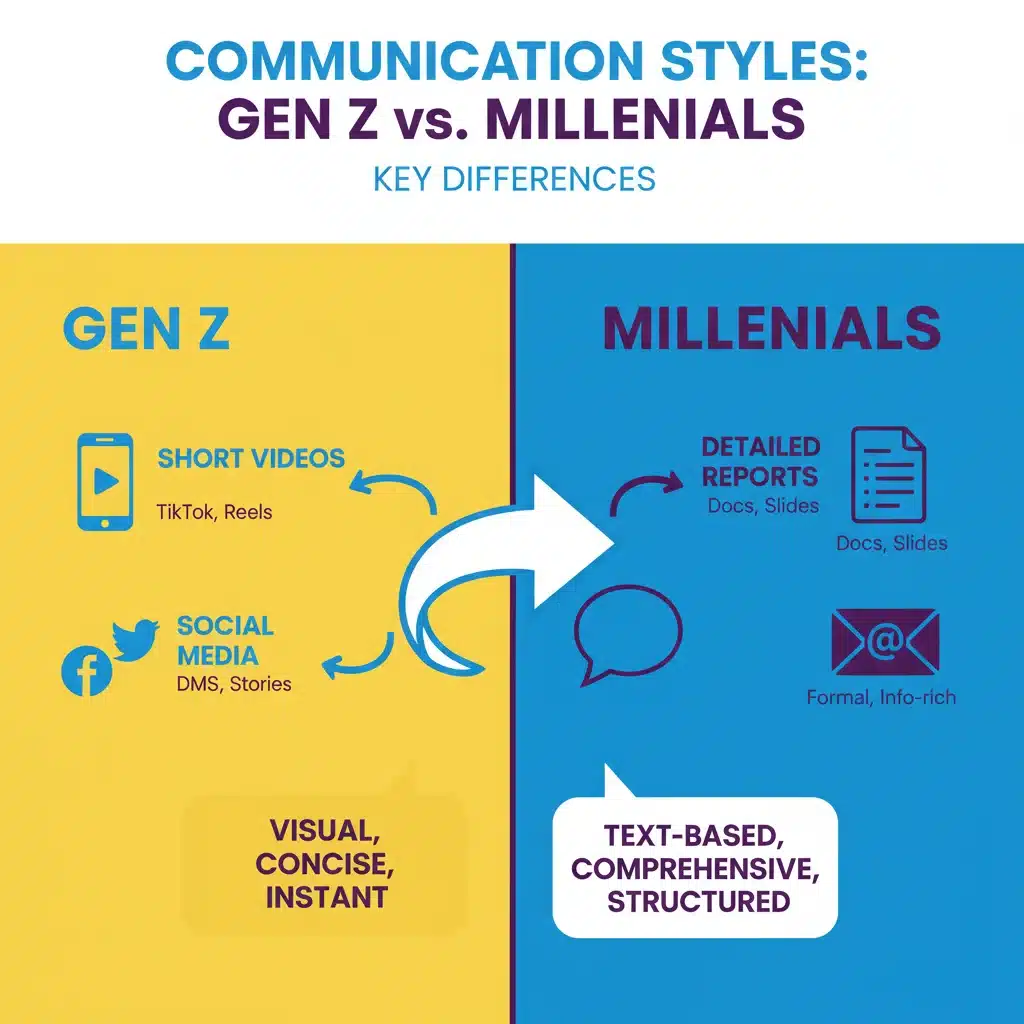 Infographic showing communication differences between Gen Z and Millennials