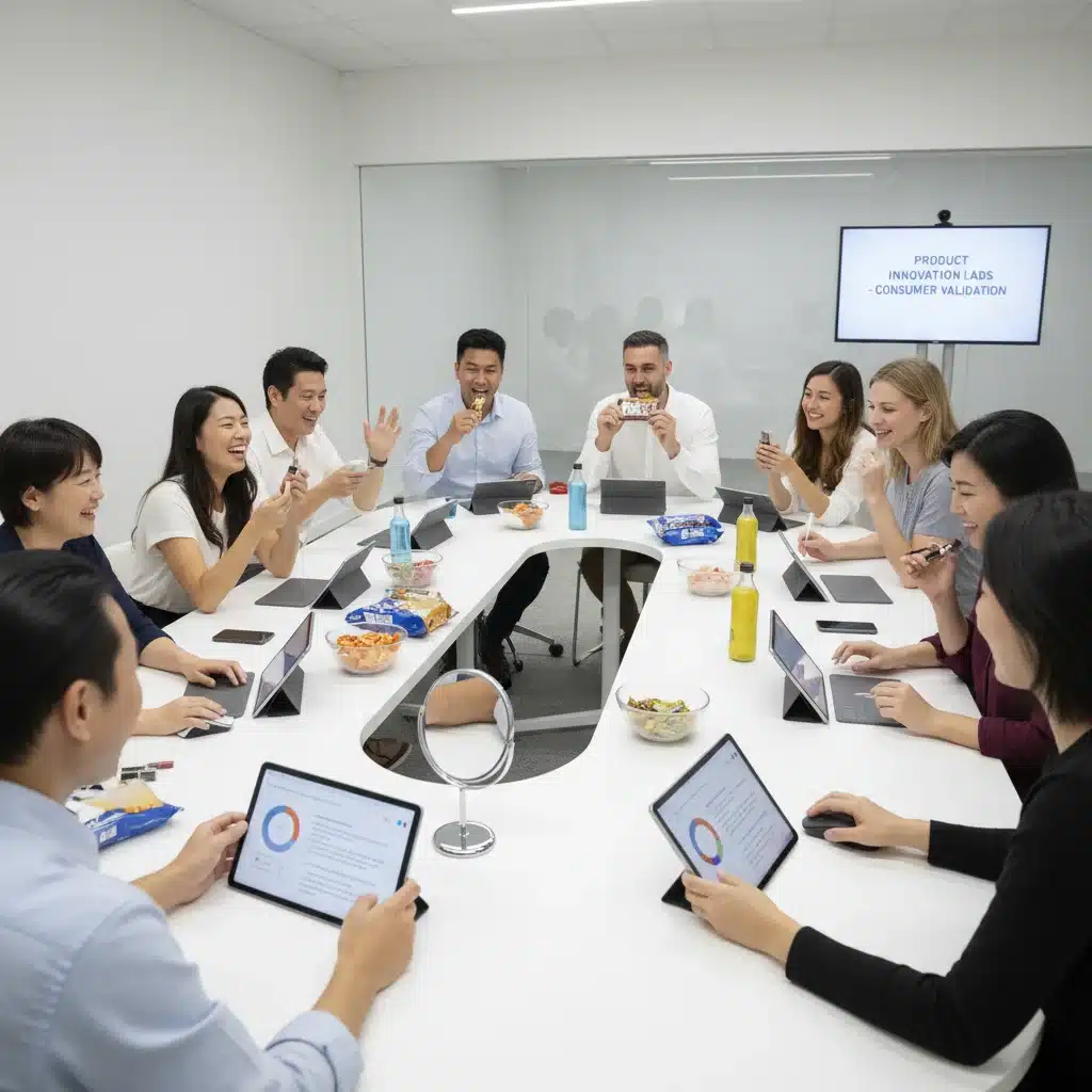 Diverse group of people legitimately testing products in a focus group setting.