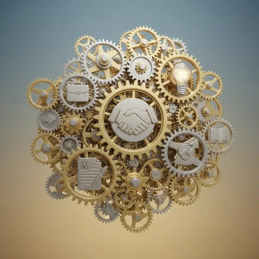 Interconnected gears representing professional networking and skill development