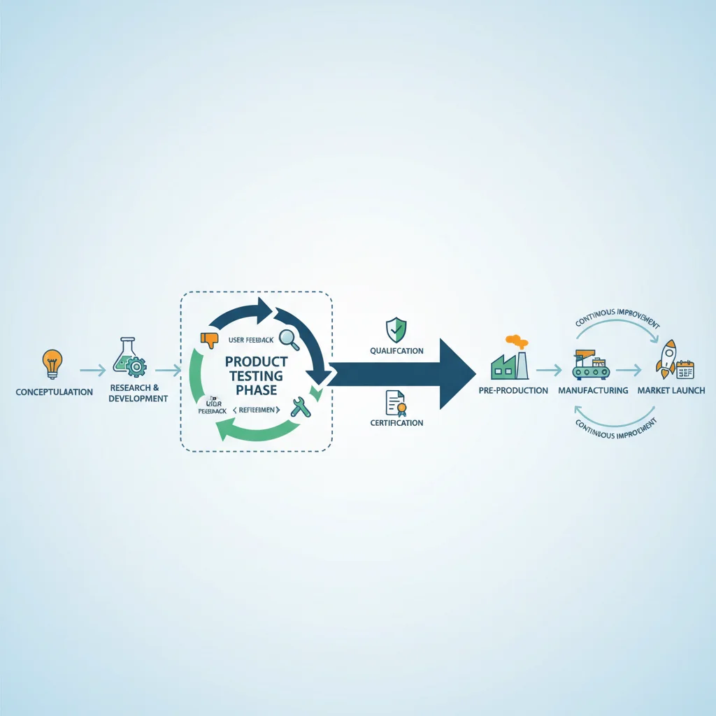 Infographic illustrating product development timeline with emphasis on testing phase.