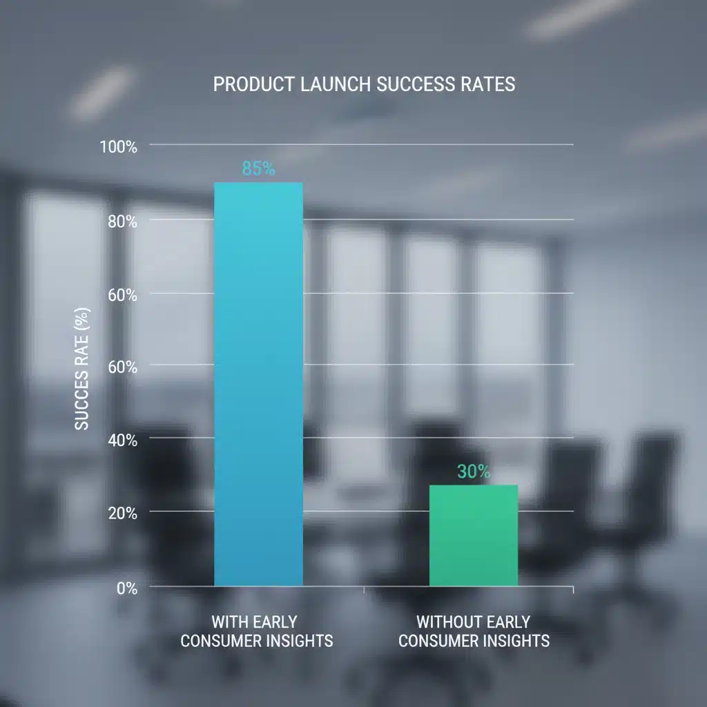 Graph comparing product launch success with and without consumer insights