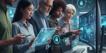 Diverse product testers reviewing gadgets with data privacy overlays
