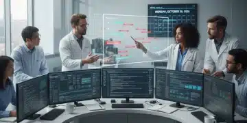 Engineers collaborating on product testing data in a modern lab to resolve delays.