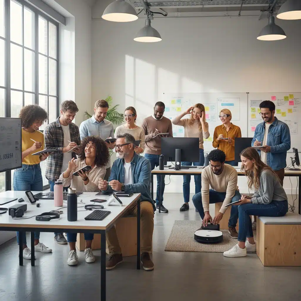Diverse group testing new products in a studio setting