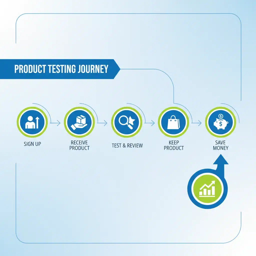 Infographic illustrating the step-by-step process of product testing and its financial benefits.