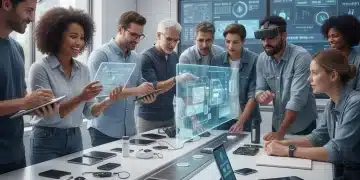 Diverse testers evaluating new tech products in a modern lab setting