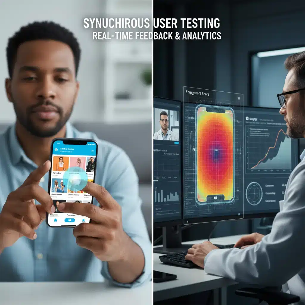 User interacting with app while researcher analyzes real-time feedback