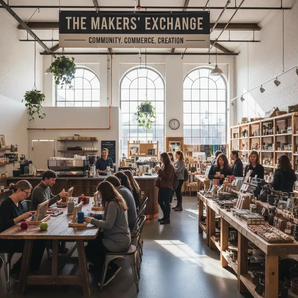 Retail store transformed into a community hub with events and local products.