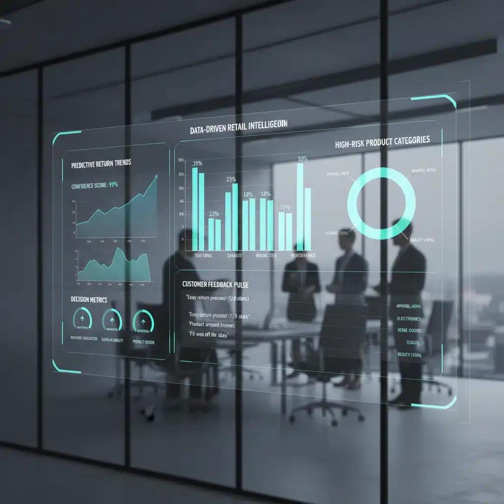 Data analytics dashboard showing return reasons and predictive return trends.