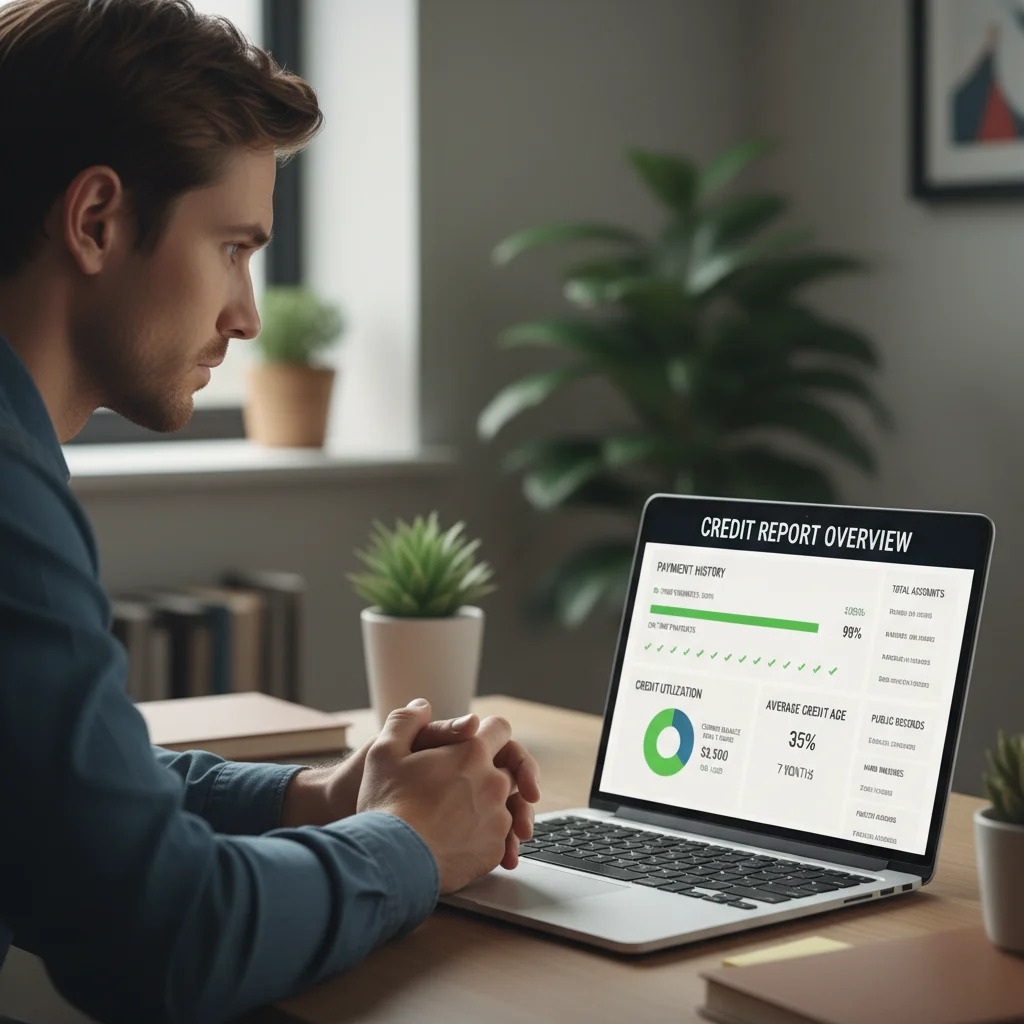 Person reviewing credit report on laptop screen