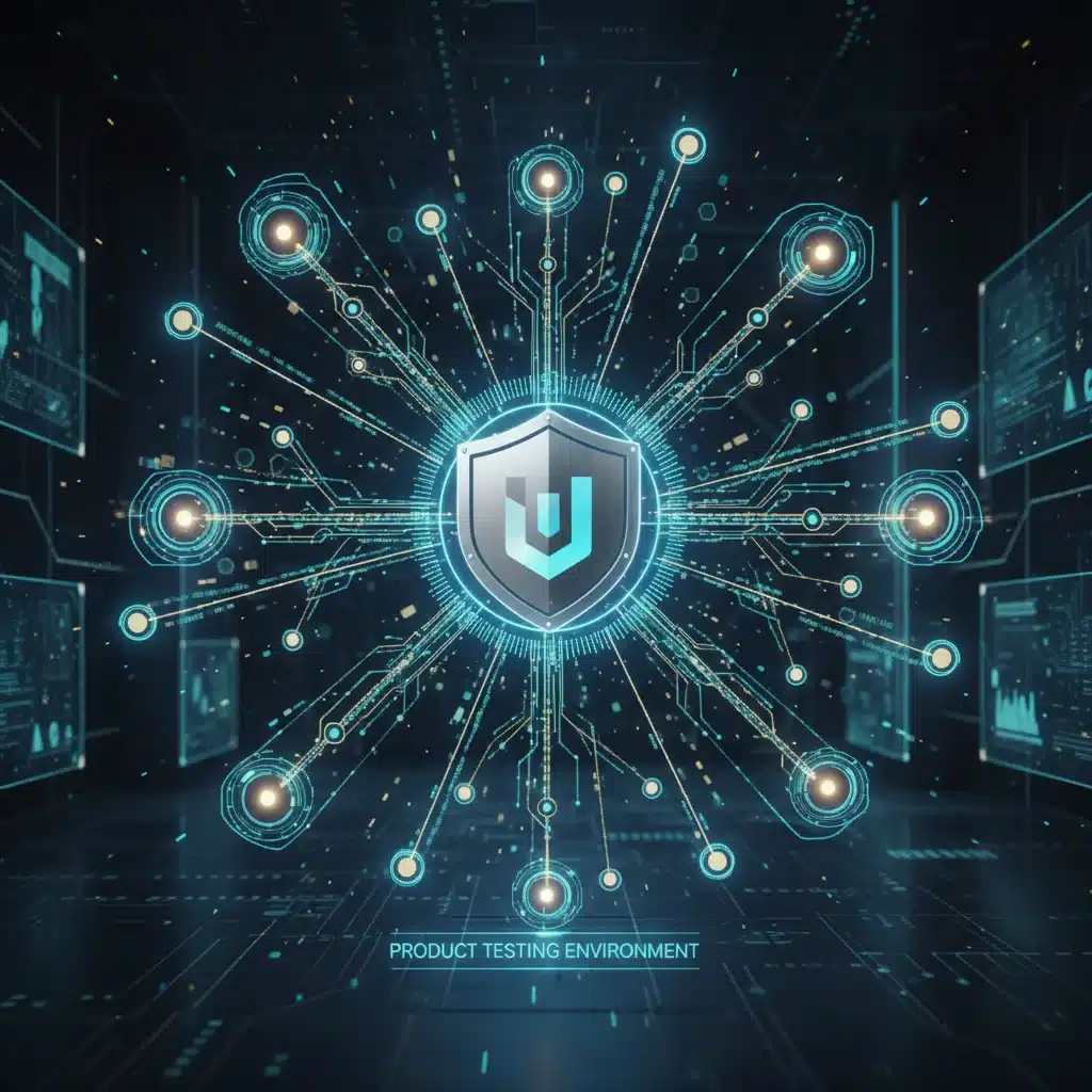 Secure data flow network with shield icon for privacy by design