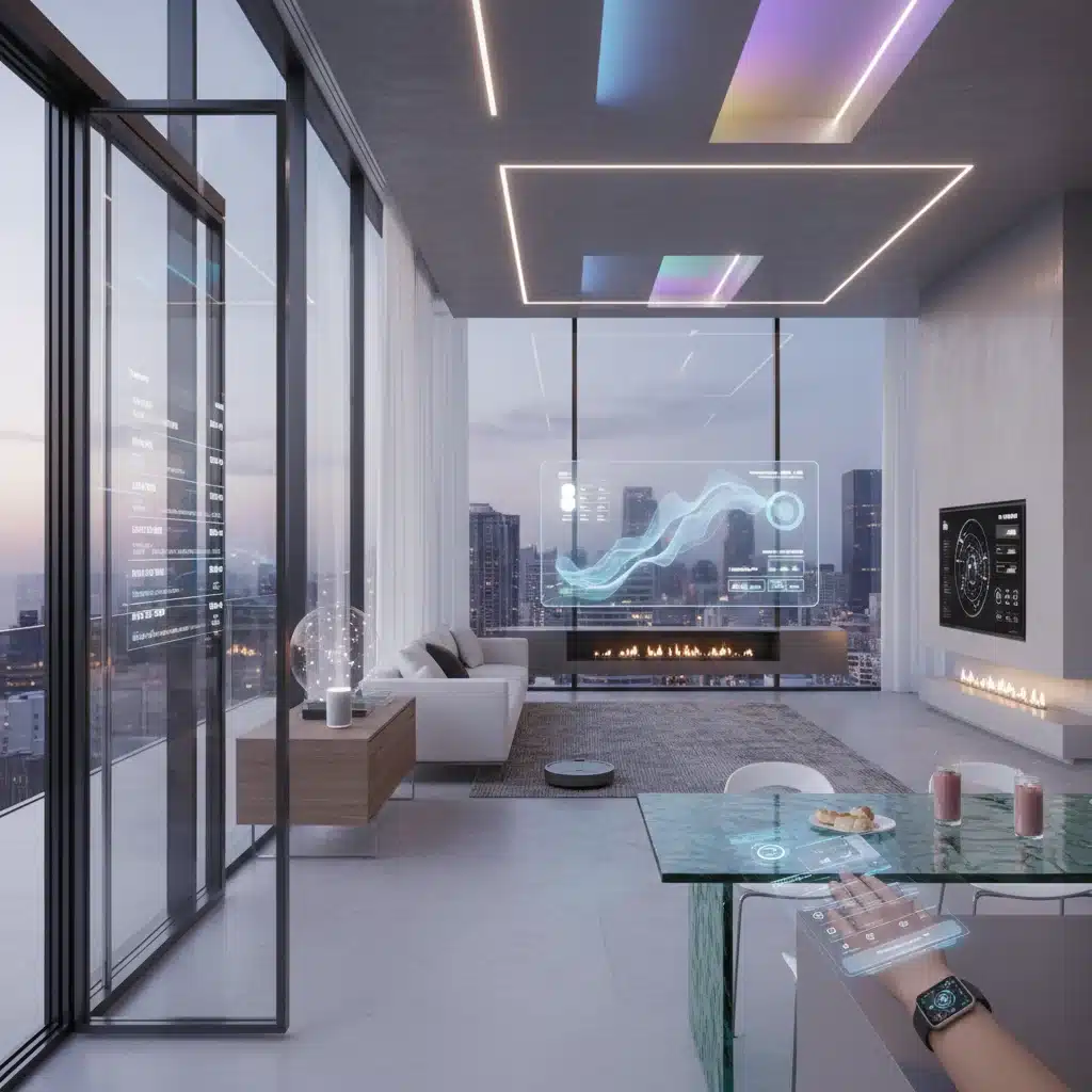 Modern smart home interior with integrated technology, representing hyper-personalized consumer experiences and digital convenience.