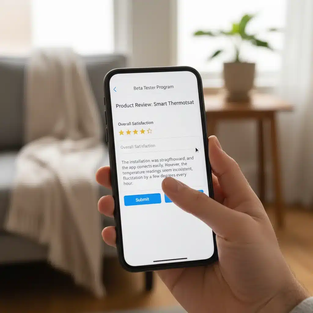 Hand providing product feedback on smartphone app