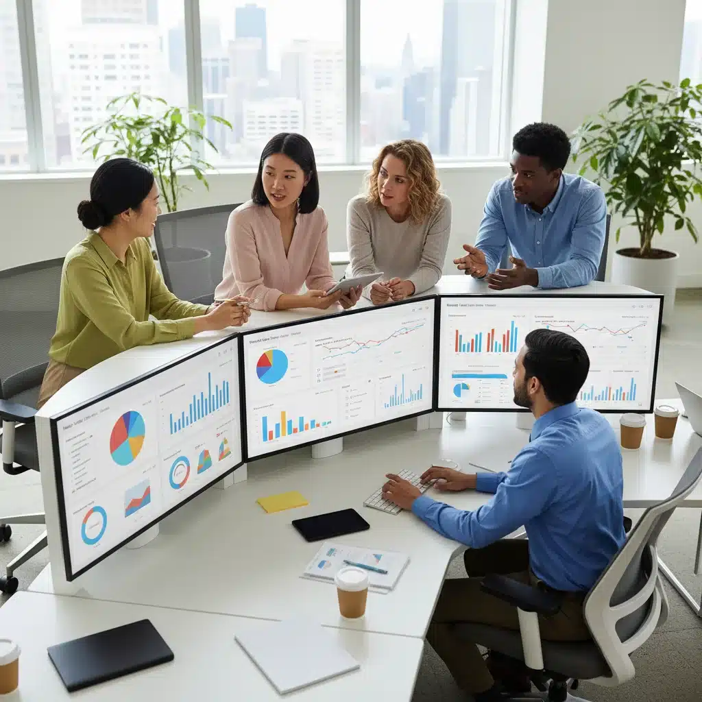 Team analyzing user feedback data collaboratively in a modern office