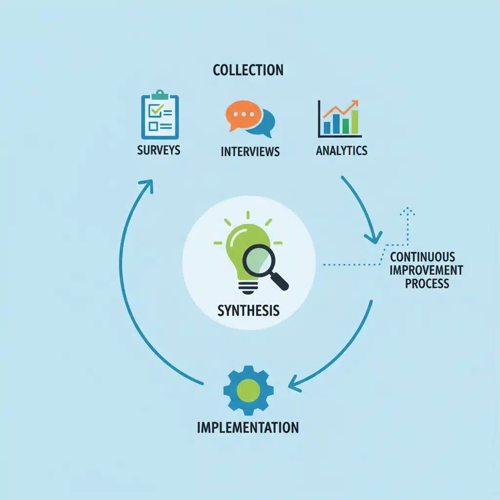 Infographic showing the user feedback lifecycle from collection to action