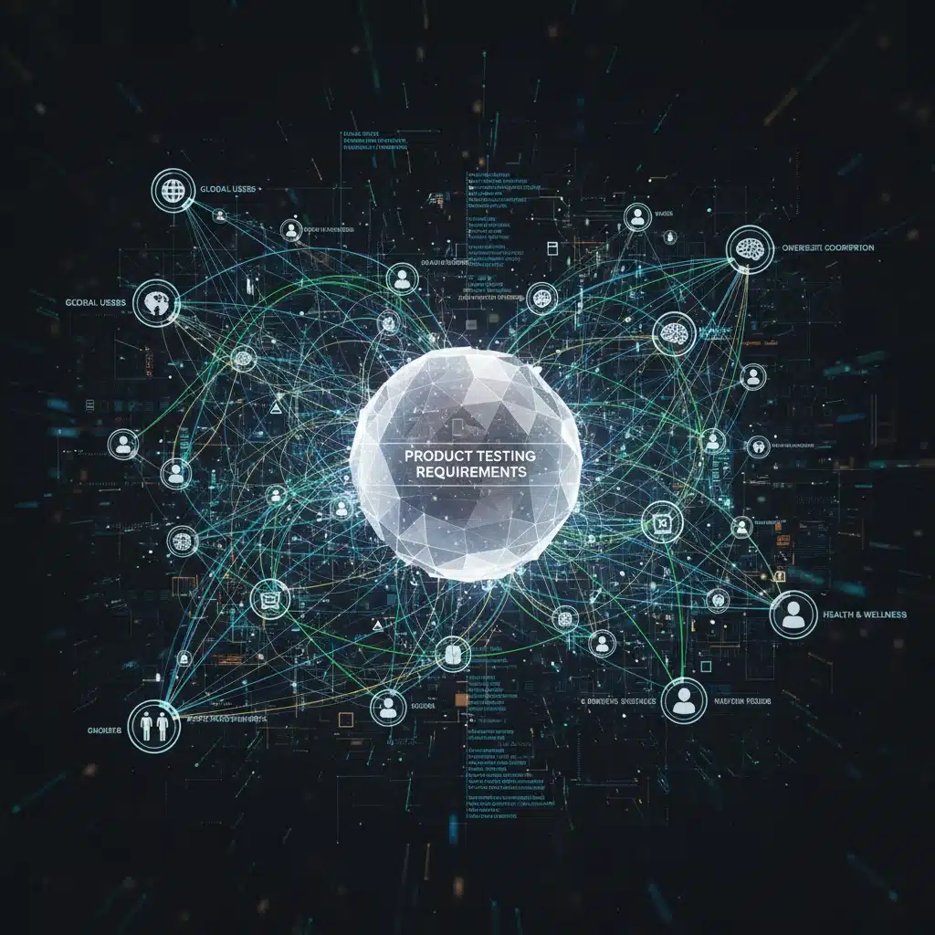 Complex data network matching user profiles for product testing.