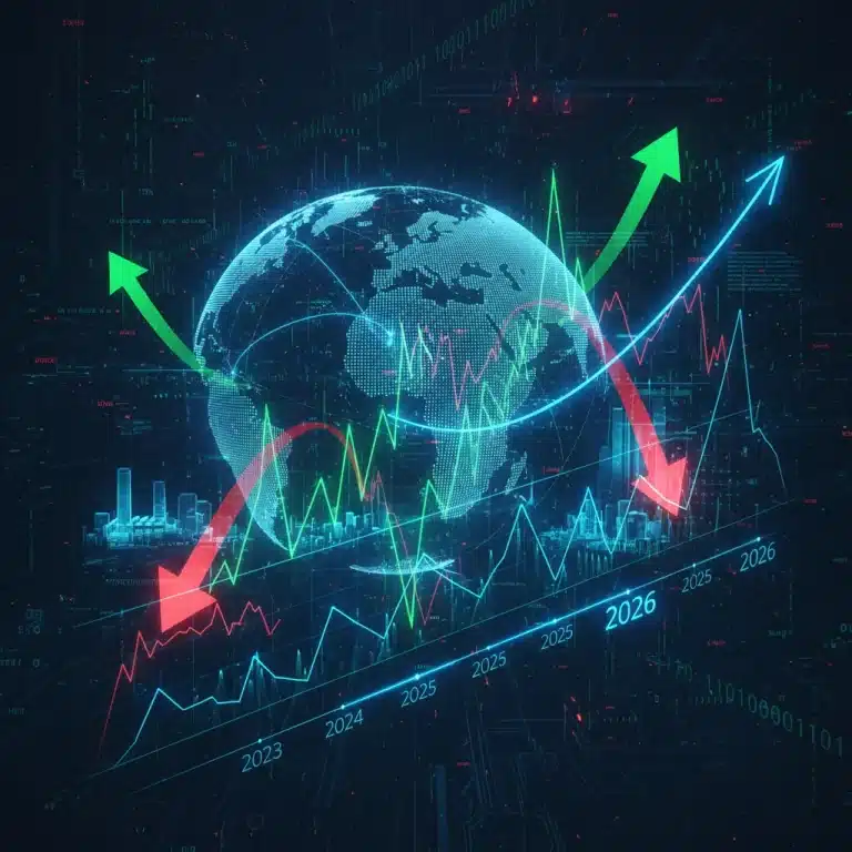 Dynamic stock market graphs forecasting 2026 volatility and growth opportunities.