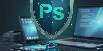 Digital shield protecting electronic devices, symbolizing product testing privacy and security