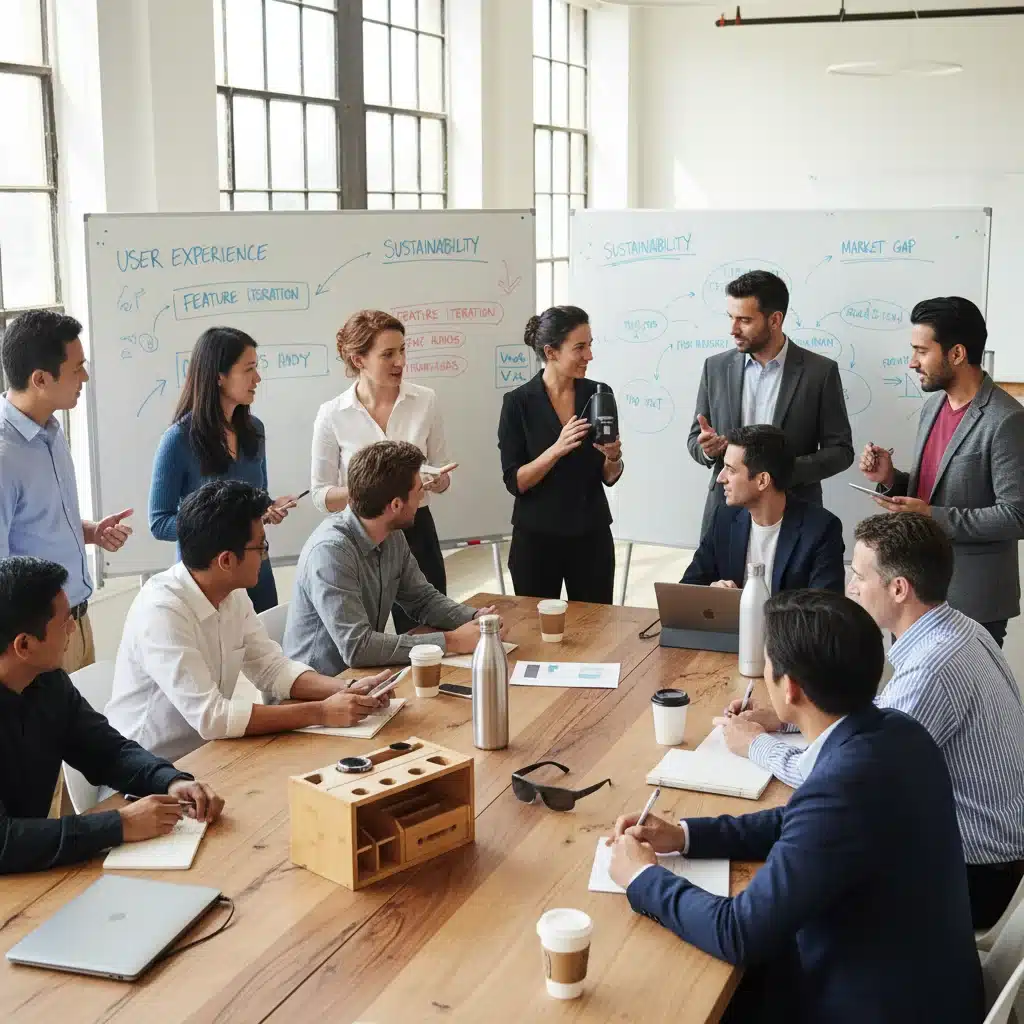 Diverse group collaborating on product feedback