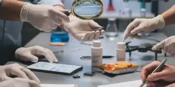 Hands inspecting consumer products in a modern testing lab, symbolizing rigorous product safety checks.