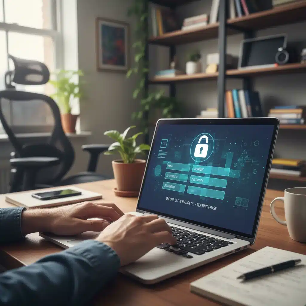 Person typing on laptop, securing personal data during remote product testing