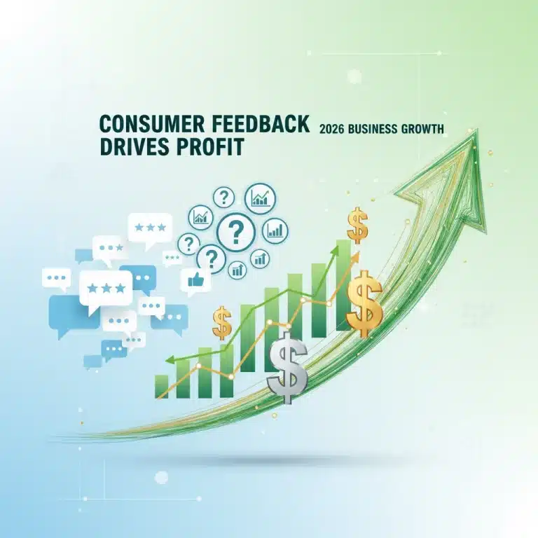 Financial charts and speech bubbles symbolizing the positive financial impact of consumer feedback programs for businesses.