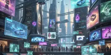 Futuristic cityscape with digital overlays, symbolizing advanced technology shaping consumer markets.