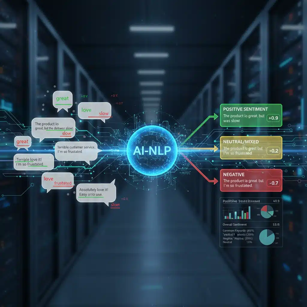 Natural language processing AI analyzing customer comments