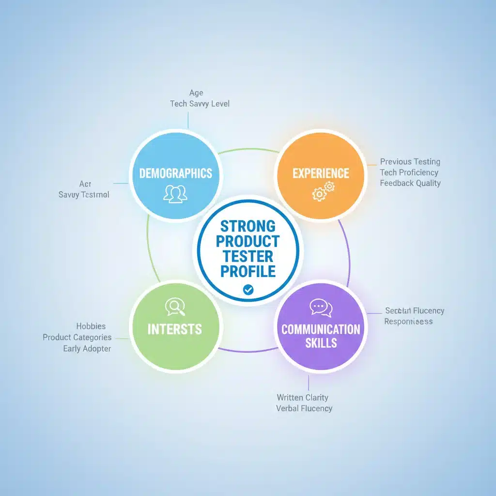 Infographic detailing essential components of a robust product tester profile.