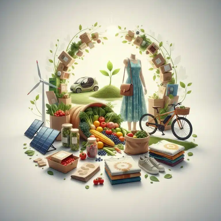 Diverse sustainable products symbolizing green economy growth